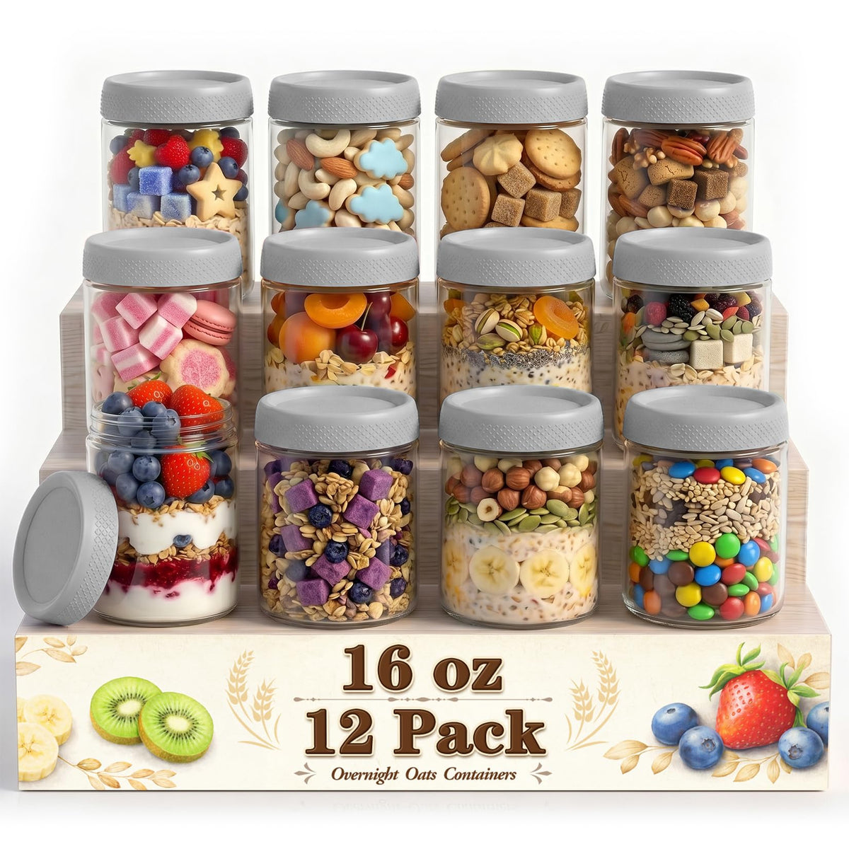 12 Pack 16 oz Glass Jars with Lid K319800