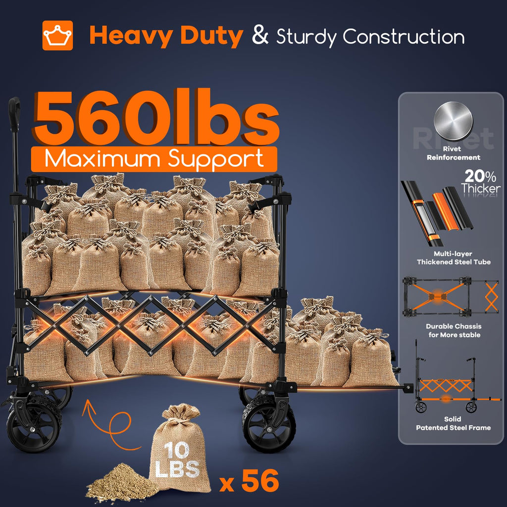 Foldable Double Decker Wagon, 560lbs, Black Z1646