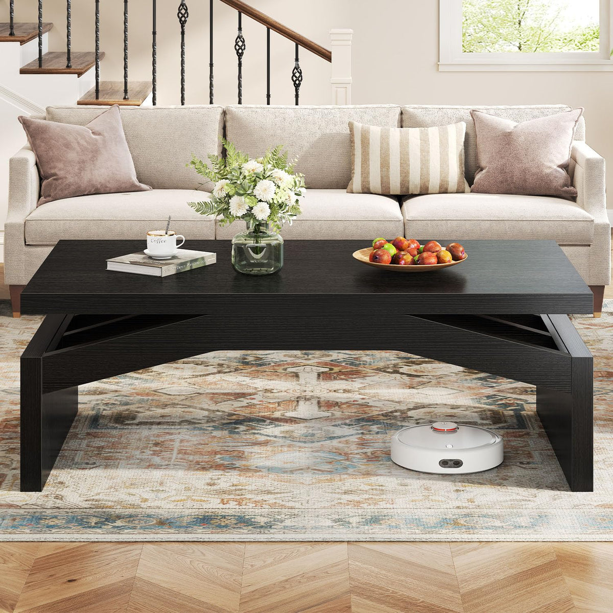 47 Inch Black Oak Wood Coffee Table S833