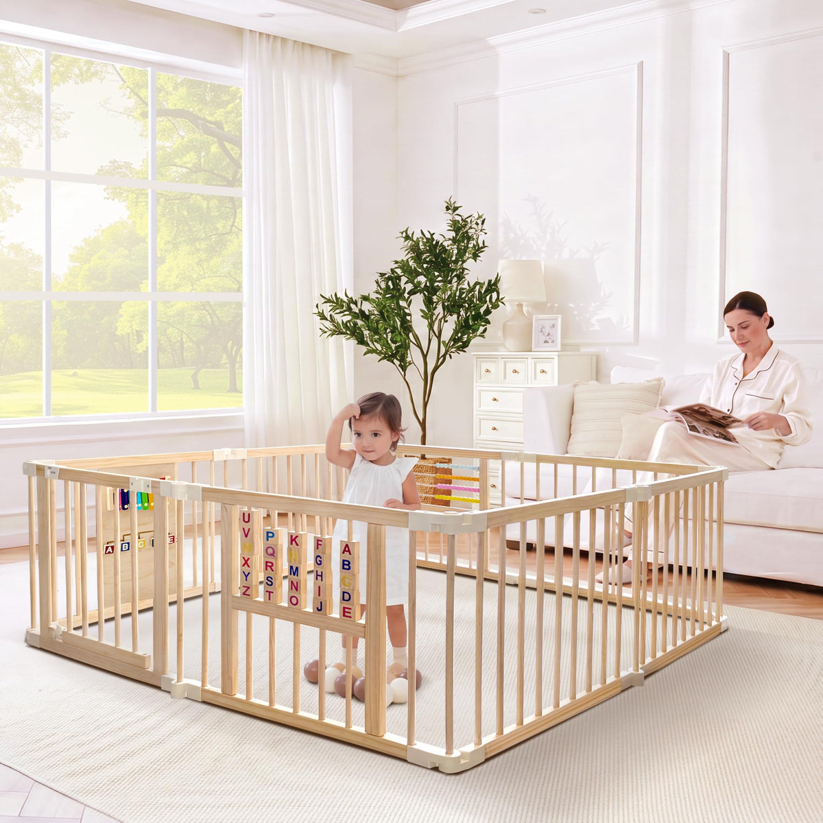 Wooden Playpen with 3 Learning Toys Z53578