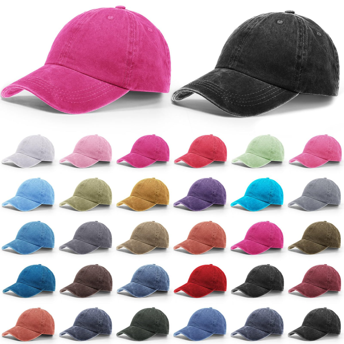 30 Pack Washed Denim Distressed Adjustable Cotton Baseball Cap H114631