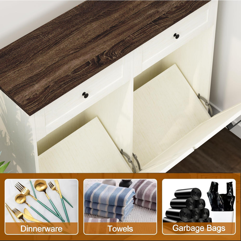 20 Gallon Wooden Tilt Out Trash Can Cabinet with Drawers C999