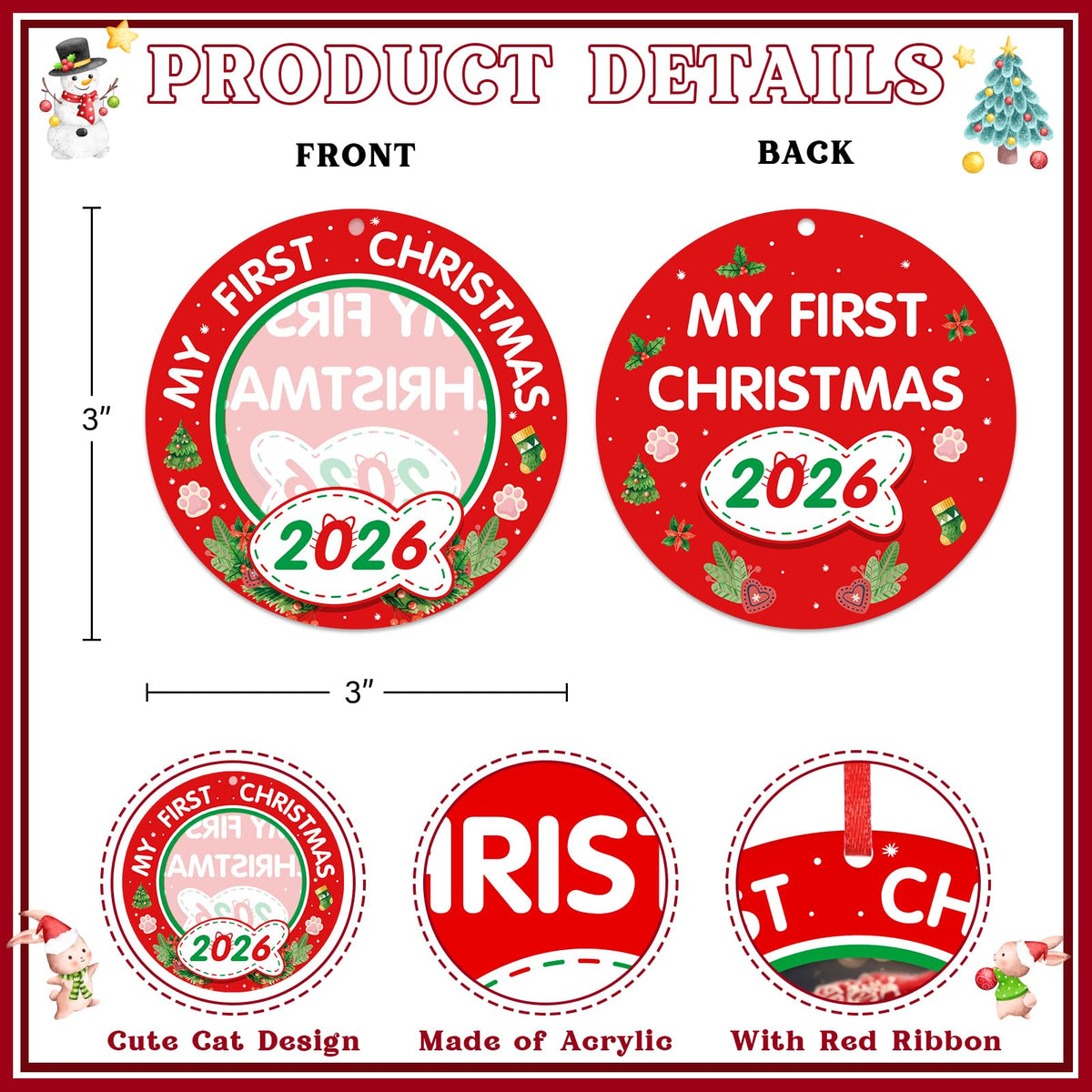 Personalized Picture Frame Cat's First Christmas Ornament 2026 F13931