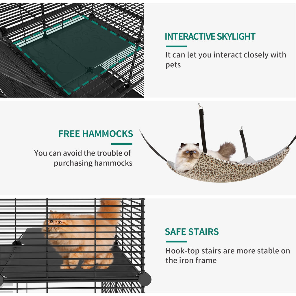 Cat Cage Indoor Cat Enclosures Metal Kennel with Hammock X970056