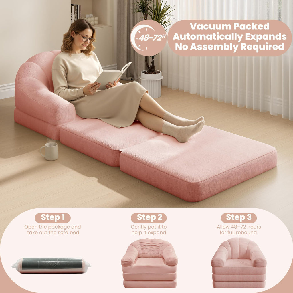 Pink Chenille Convertible Sofa Bed M888