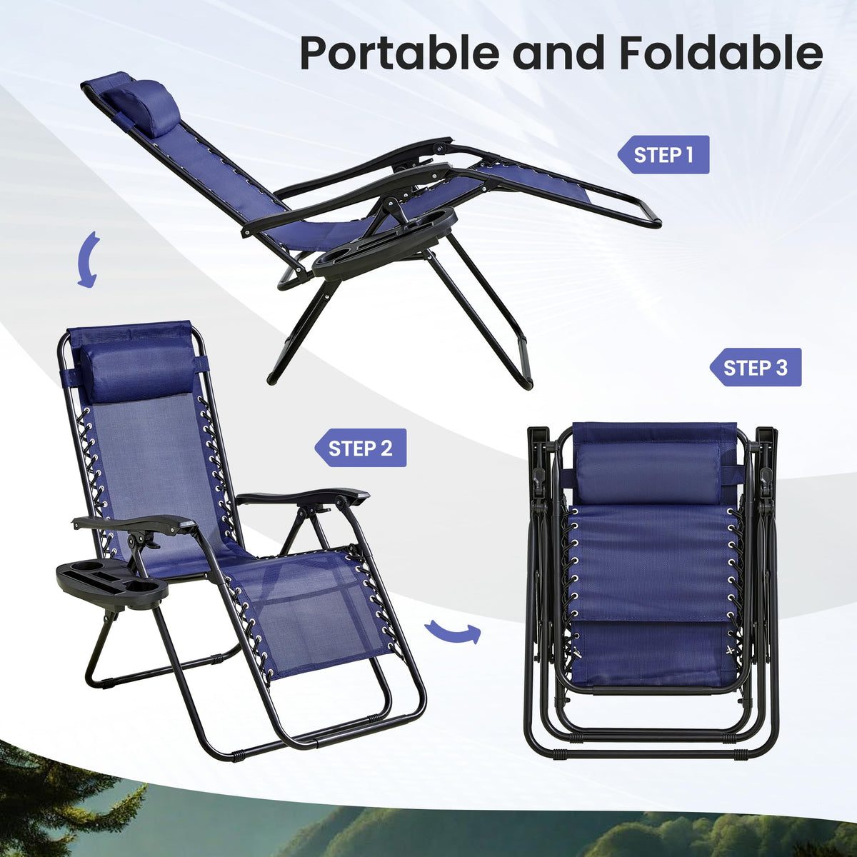 2-Pack Navy Blue Zero Gravity Lounge Chair Recliners L8888
