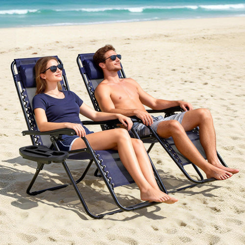 2-Pack Navy Blue Zero Gravity Lounge Chair Recliners L8888