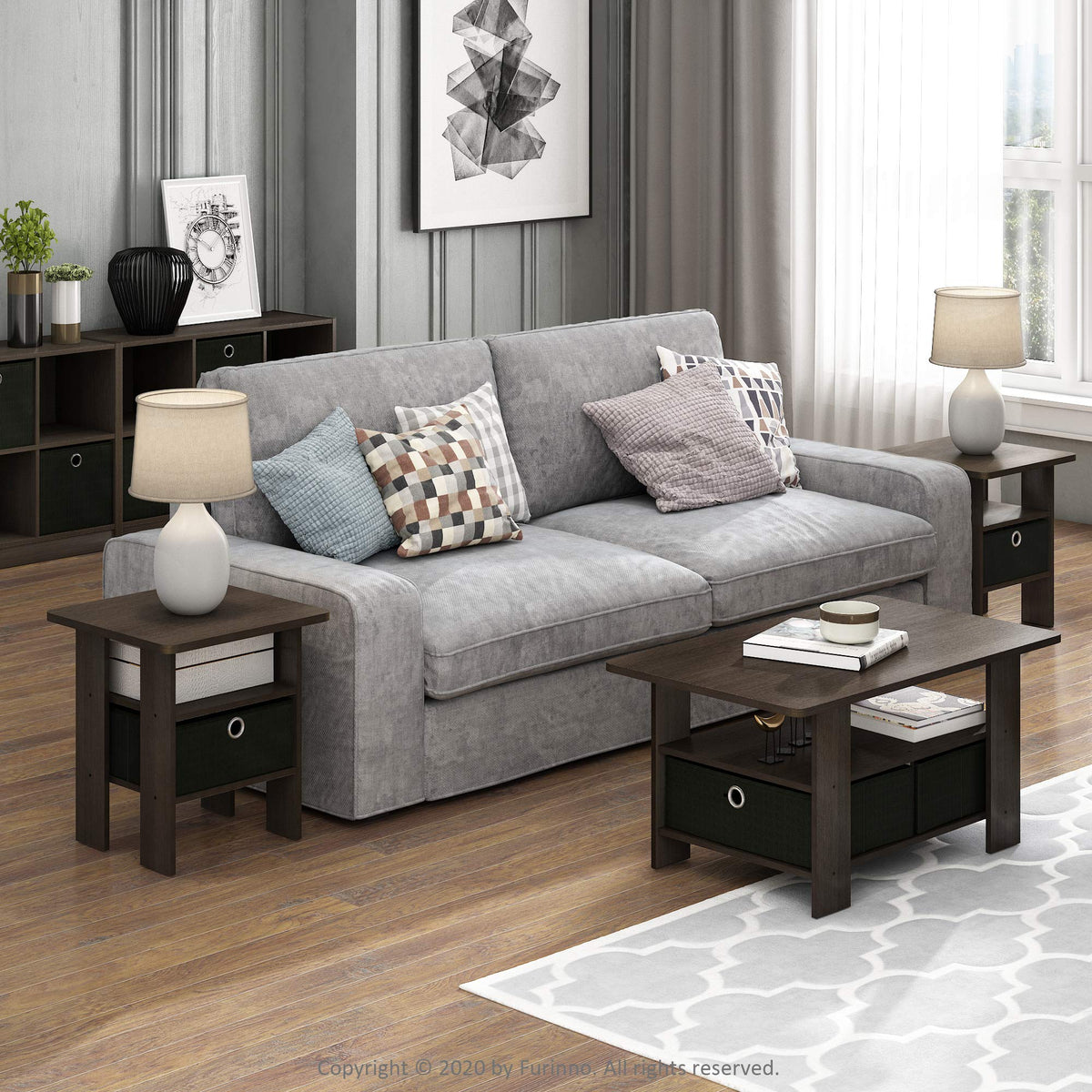 Brown 3-Tier Square Side Table Set of 2 C4649