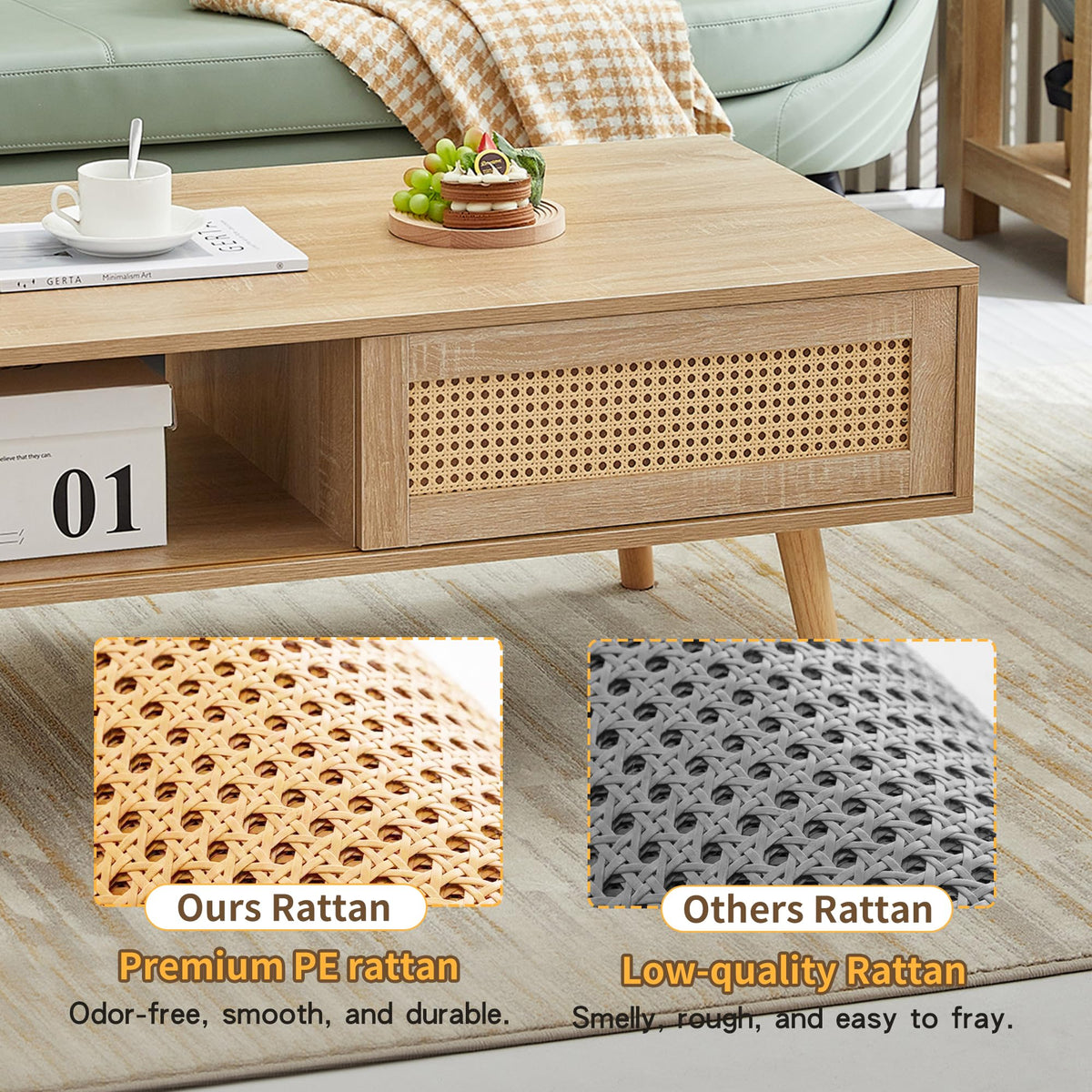 Rattan Coffee Table with Sliding Door Storage B4774