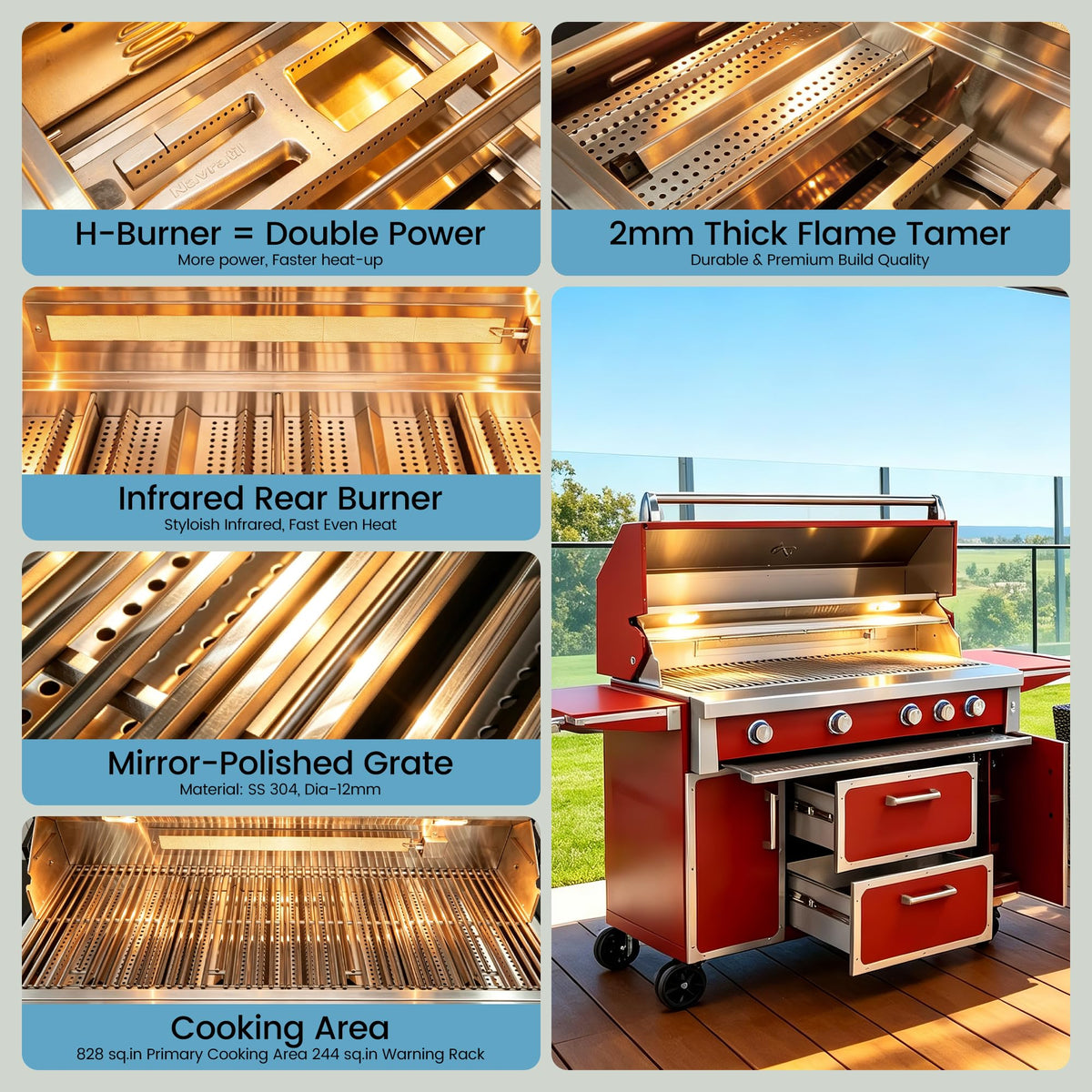 49" Propane Gas Grill, 304 Stainless Steel, 99K BTU, 828 Sq.In M195447