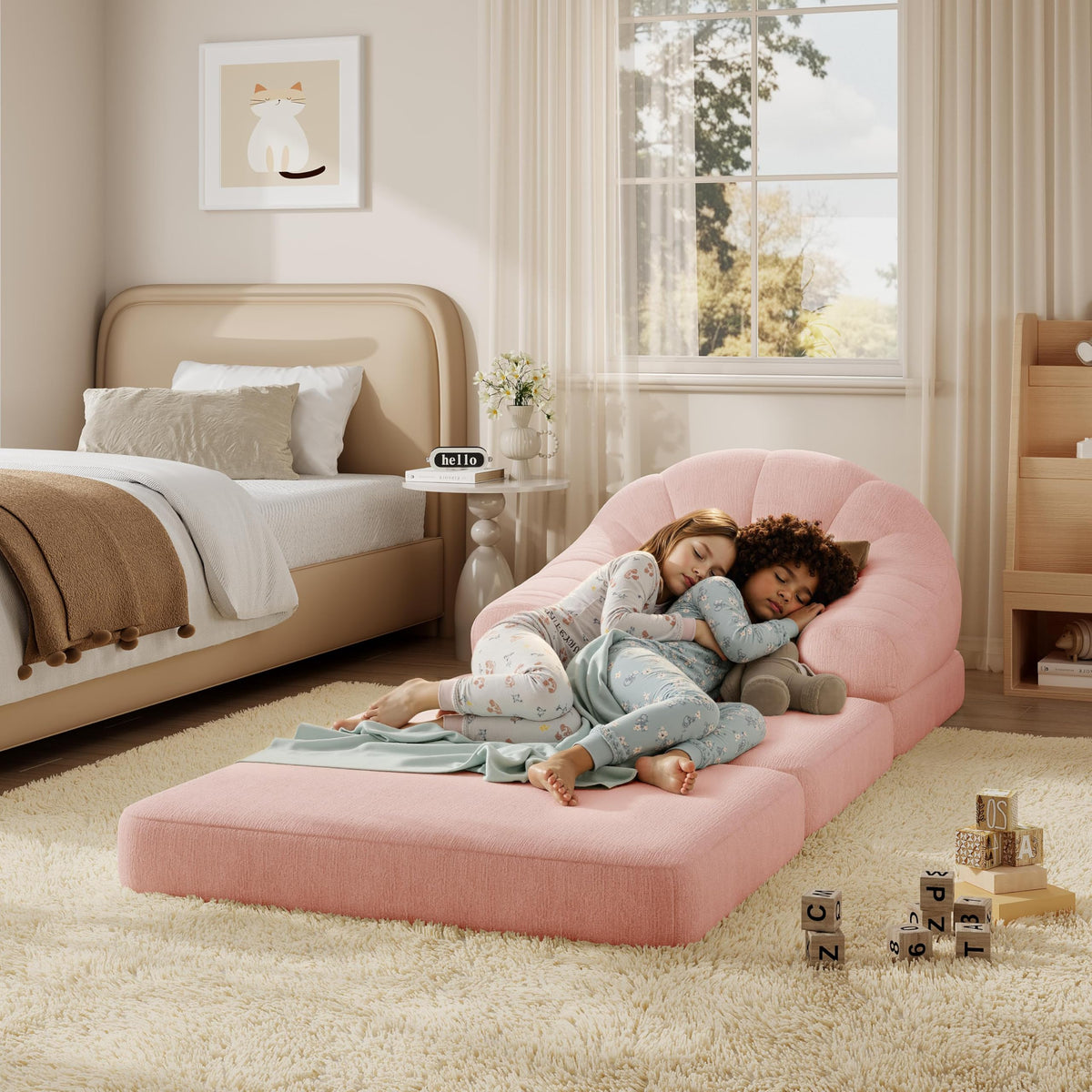 Pink Chenille Convertible Sofa Bed M888