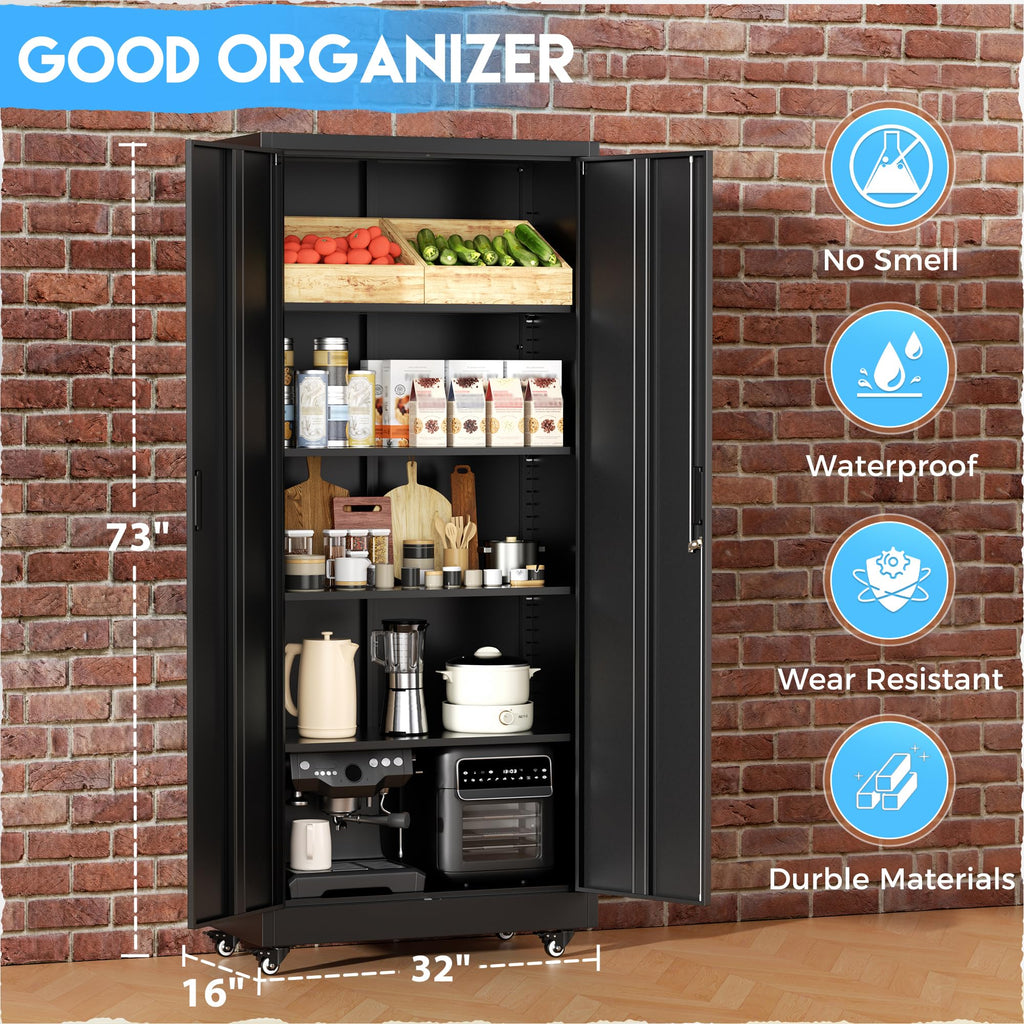 Black Metal Storage Cabinet with 4 Swivel Wheels T733979