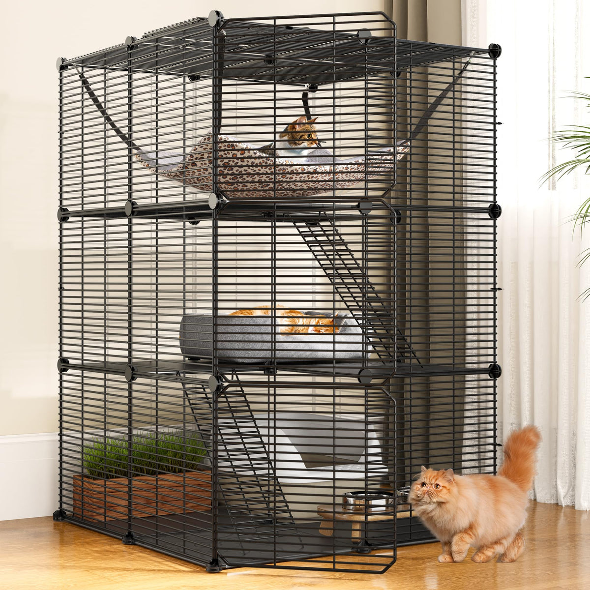 Cat Cage Indoor Cat Enclosures Metal Kennel with Hammock X970056
