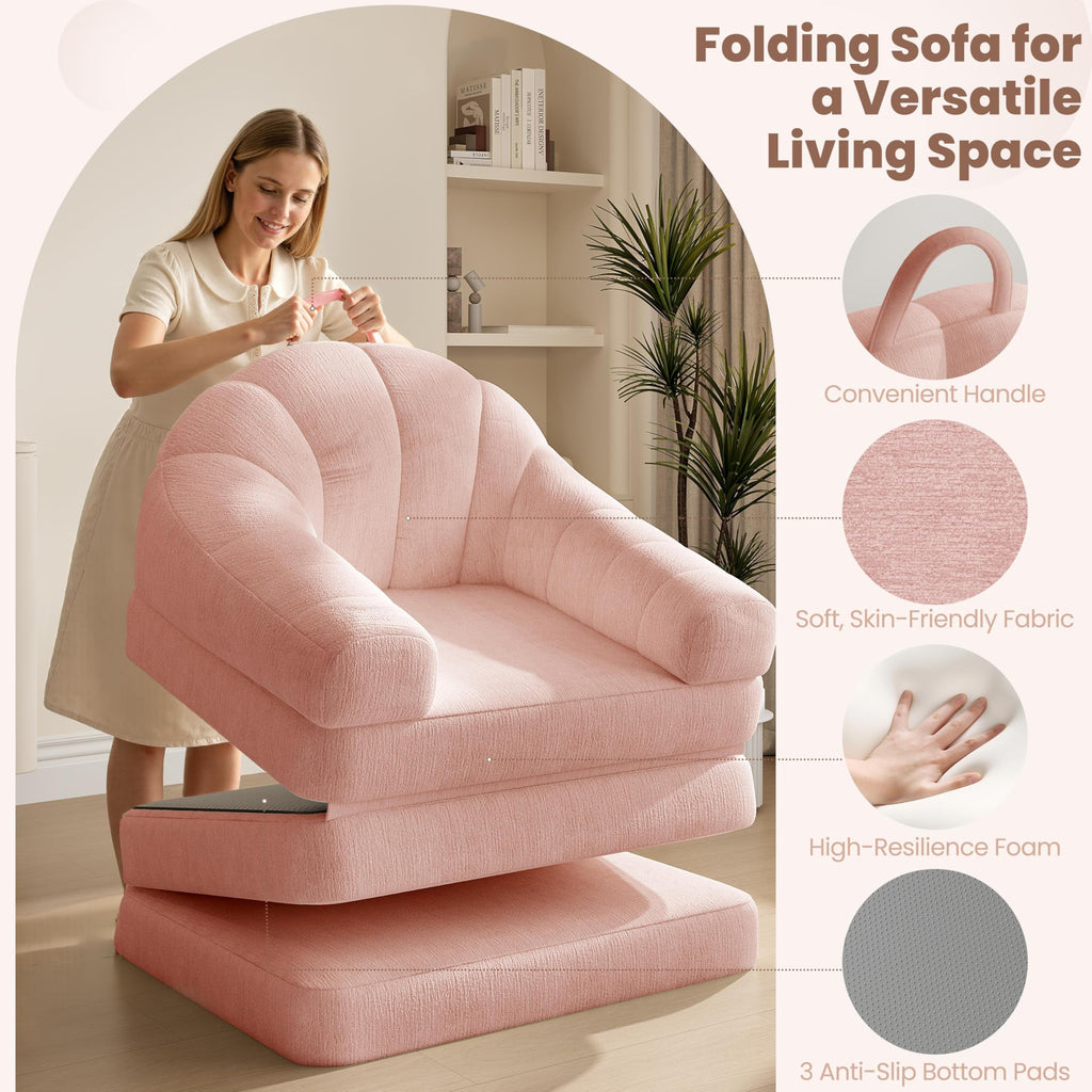 Pink Chenille Convertible Sofa Bed M888