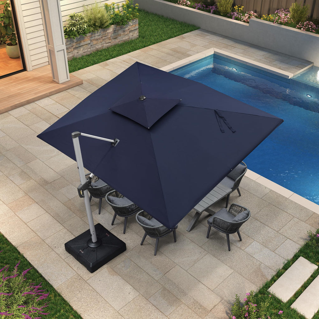 Navy Blue 9' X 12' Patio Cantilever Umbrella with Base N1597