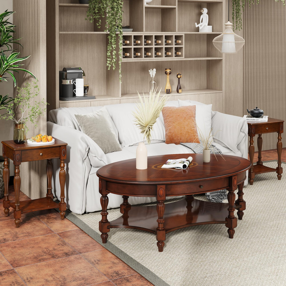 Solid Wood Side Table with Drawer, Cherry Walnut E57284