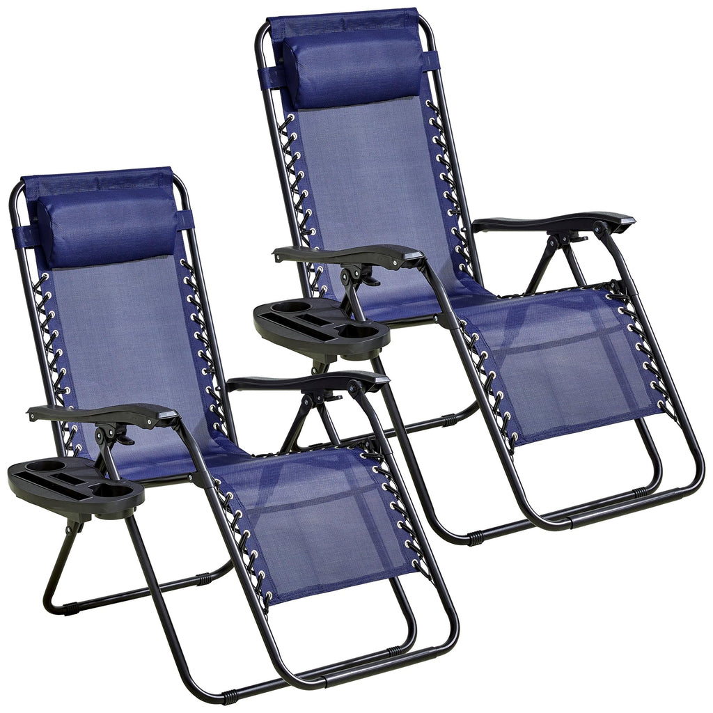 2-Pack Navy Blue Zero Gravity Lounge Chair Recliners L8888
