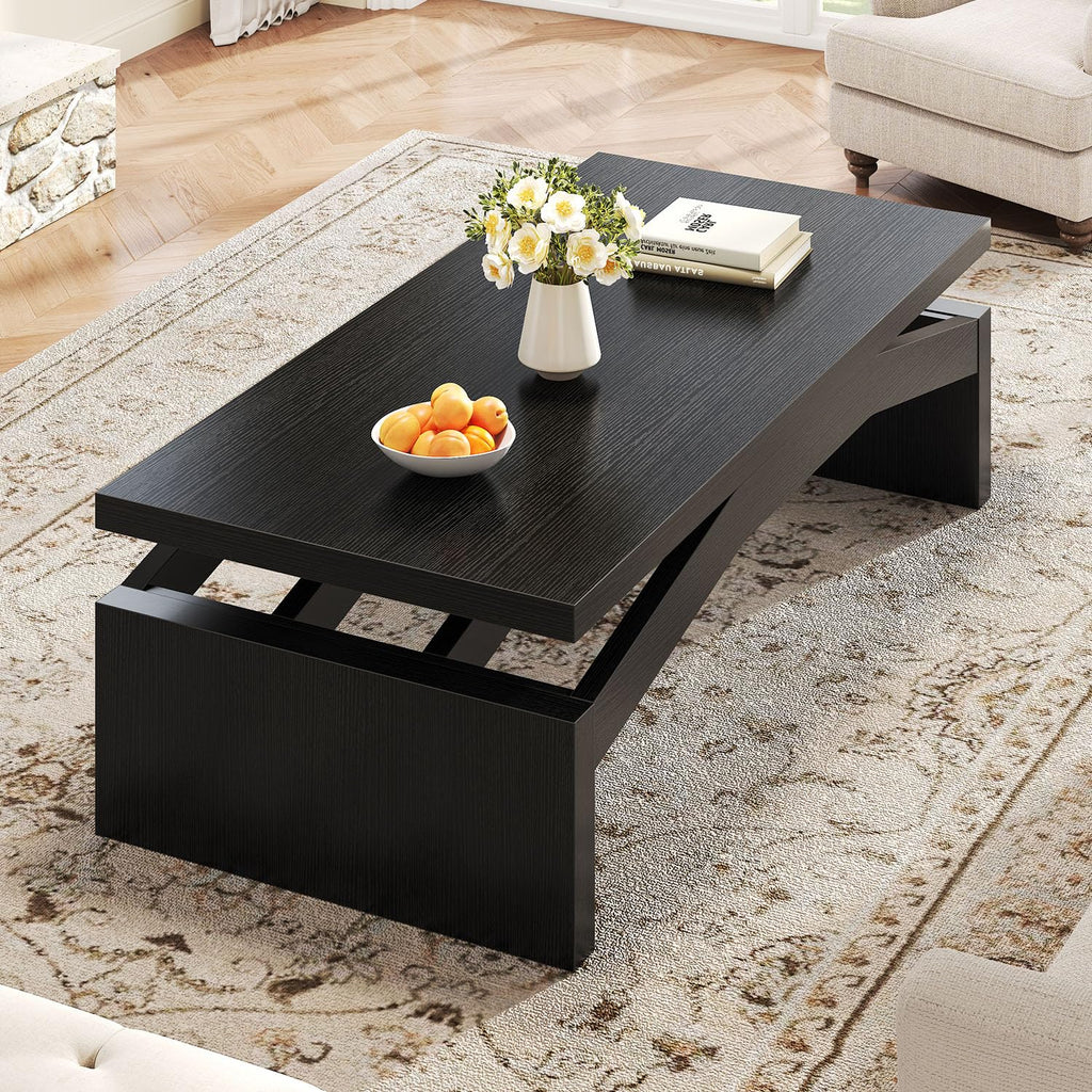 47 Inch Black Oak Wood Coffee Table S833