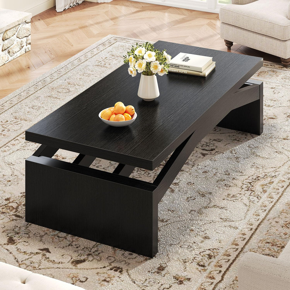 47 Inch Black Oak Wood Coffee Table S833